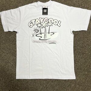 STAY COOL Watercolor T-Shirt in White.Mens size medium women’s size LG